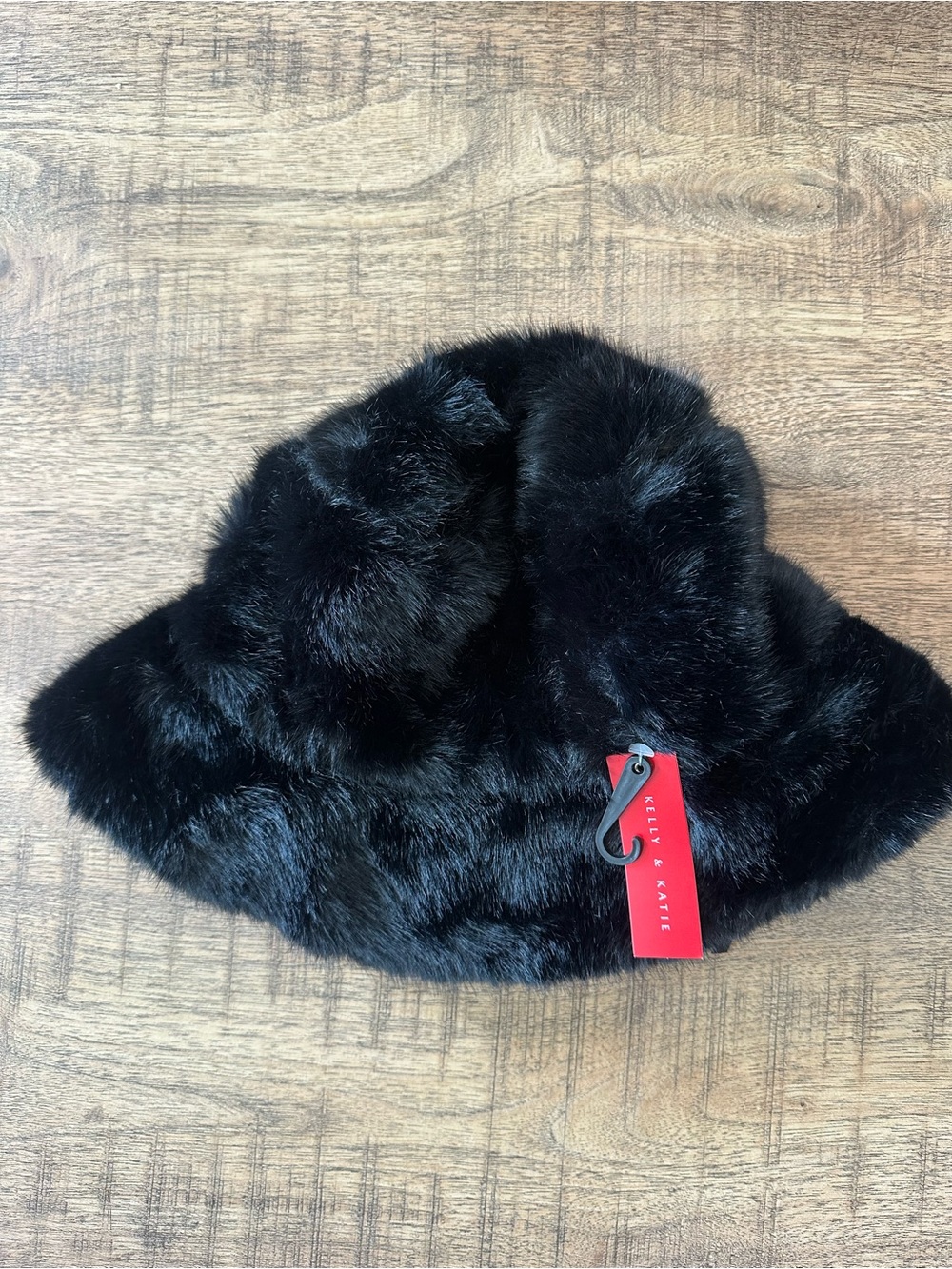 NWT Kelly & Katie Black Faux Fur Bucket Hat